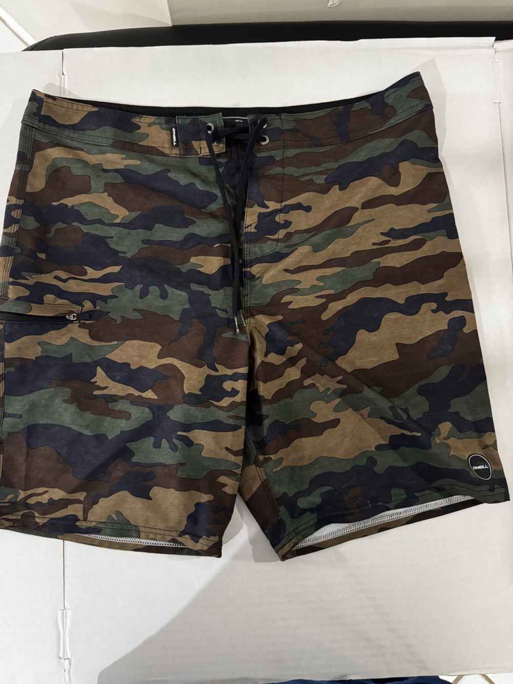 O'Neill Hyperfreak Camo Boardshorts Men's 34 Green Brown Tactical Swim Trunks